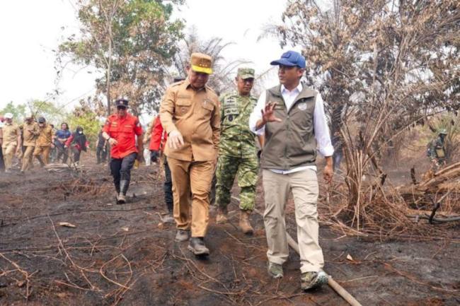 
Menhut Raja Juli Antoni (kanan) saat meninjau penanganan karhutla di Kabupaten Kubu Raya, Kalimantan Barat, Senin (24/8/2026). (Foto: HO-Kemenhut)