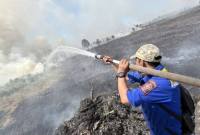 Personel Tagana dari Dinsos Kalsel memadamkan titik kebakaran hutan dan lahan (karhutla) di Banjarbaru, Kalimantan Selatan, beberapa waktu lalu. (Foto: Antara/Tumpal Andani A)