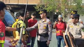 Polresta Banjarmasin menggelar apel gelar pasukan penanggulangan bencana karhutla 2026 di halaman Mapolresta Banjarmasin, Selasa (11/8/2026). (SuarIndonesia/Repro)