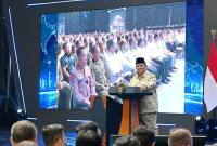 Presiden Prabowo Subianto berpidato saat acara peluncuran motor listrik nasional beserta ekosistem pendukungnya di fasilitas produksi motor listrik di Cikarang, Kabupaten Bekasi, Jawa Barat, Kamis (13/8/2026). (Foto: HO-BPMI Sekretariat Presiden)