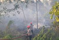 Sisi Jalan Syamsudin Noor akses menuju Bandara gosong akibat kebakaran. Gubernur Kalsel, H. Muhidin, memimpin langsung pembasahan, Jumat (28/8/2026) (SuarIndonesia/Ist)