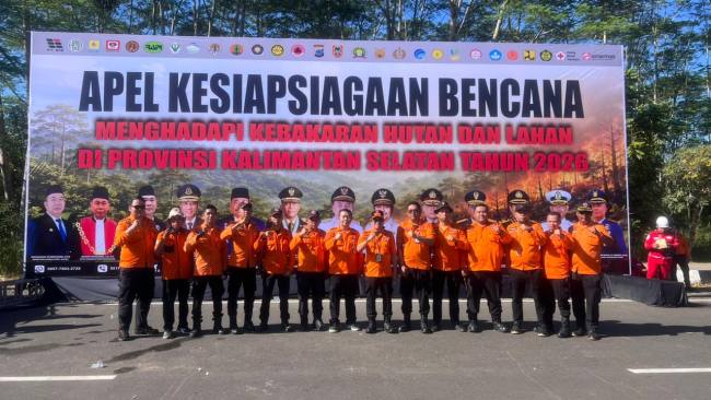 Badan Penanggulangan Bencana Daerah (BPBD) Kabupaten Balangan menghadiri Apel Kesiapsiagaan Bencana Karhutla tingkat Provinsi Kalimantan Selatan yang digelar di halaman Kantor Gubernur Kalsel..- Foto: Mc Balangan