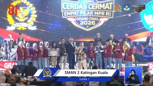 SMAN 2 Katingan Kuala, Kalteng juara Lomba Cerdas Cermat 4 Pilar MPR RI 2026. (YouTube @MPRGOID)
