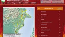 Informasi sebaran titik panas (hotspot) di Kaltim yang dirilis BMKG Balikpapan. (Foto: HO-BMKG Balikpapan)