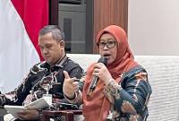Direktur Perizinan dan Akreditasi Haji Khusus dan Umrah Kemenhaj Atty Novyanty saat konferensi pers di Jakarta, Selasa (29/9/2026). (Foto: Antara/Asep Firmansyah)