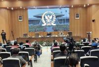 Wakil Ketua DPR RI Saan Mustopa bersama Wakil Ketua DPR RI Cucun Ahmad Syamsurijal saat menerima audiensi sejumlah serikat buruh di kompleks parlemen, Jakarta, Selasa (29/9/2026). (Foto: Antara/Bagus Ahmad R)