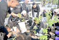 Penanaman secara simbolis 1.000 bibit tanaman bougenville di median Jalan Lambung Mangkurat, Banjarmasin, Kalimantan Selatan, Jumat (4/9/2026). (Foto: HO-Antara)