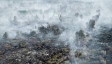 Foto udara kebaran hutan dan lahan (karhutla) dengan kabut asap yang membumbung tinggi di Hutan Lindung Liang Anggang, Banjarbaru, Kalimantan Selatan, Kamis (3/9/2026). (Foto: Antara/Bayu Pratama S)