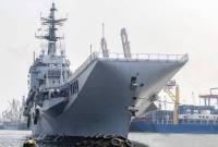 Kapal Induk Giuseppe Garibaldi saat bersandar di Dermaga 107, Pelabuhan Tanjung Priok, Jakarta Utara, Jumat (18/9/2026). (Foto: Antara/Walda Marison)