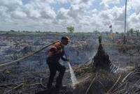 Petugas BPBD Kotim saat memadamkan api di lokasi kejadian. (Foto: HO-BPBD Kotim)