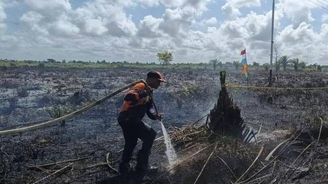 Petugas BPBD Kotim saat memadamkan api di lokasi kejadian. (Foto: HO-BPBD Kotim)