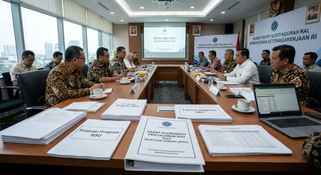 Foto ilustrasi yang menggambarkan suasana persiapan penyaluran BSU 2027 di lingkungan kementerian. (Foto: SI/UT/Gemini.Ai)