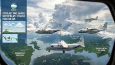 Sebanyak 15 pesawat dikerahkan untuk menjalankan operasi modifikasi cuaca yang difokuskan di tiga provinsi, yaitu Kalimantan Tengah, Kalimantan Selatan, dan Sumatera Selatan, guna mengantisipasi serta menanggulangi potensi bencana hidrometeorologi seperti kebakaran hutan dan lahan maupun banjir. (Foto ilustrasi: SI/UT/Gemini.Ai)