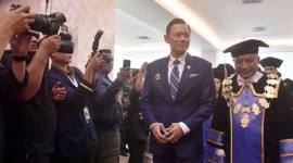 Dalam kunjunganya, AHY berorasi politik dihadapan mahasiswa mengenai pengembangan teknologi dan inovasi untuk mengelolah sumber daya alam yang berada di Kalimantan. (Foto: Antara/Angga Palguna)