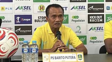 Sesi Pre-Match Press Conference PS Barito Putera yang akan menghadapi Persiba Balikpapan pada pekan kelima Grup Timur Liga 2 Pegadaian Championship 2026–2027. (Foto: RRI/Roby)