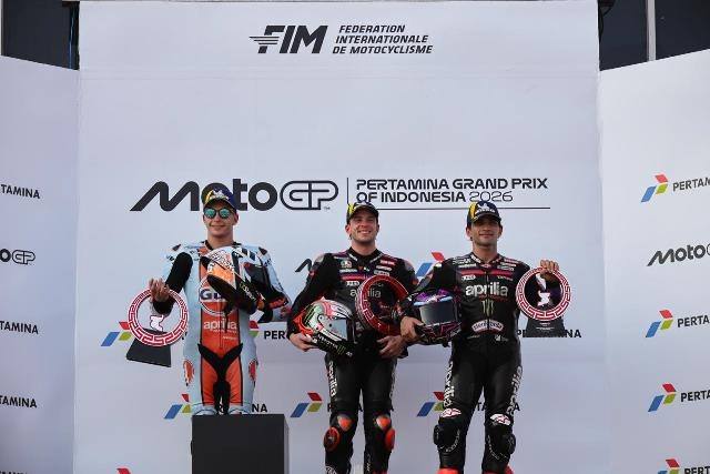 Podium juara Pertamina Grand Prix of Indonesia 2026. (Foto: Istimewa)